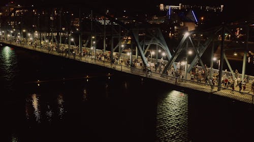 Crowd of Protesters Walking on a Bridge