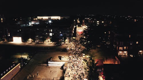 Aerial View of Protesters Walking on a Street