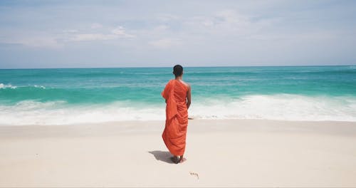 Back View of a Man Standing on the Beach