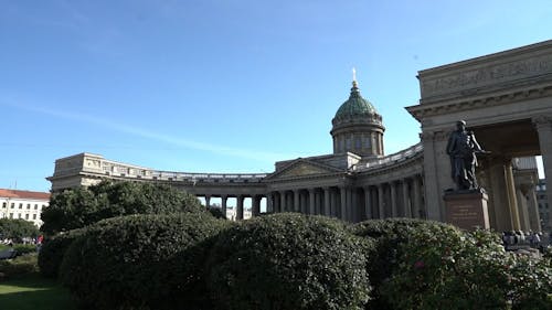The Facade of the Kazan Cathedral and the Monument of Barclay de Tolly