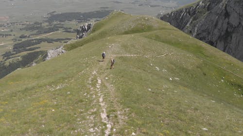 An Aerial Footage of People Hiking