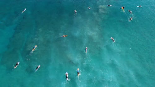 Drone View Of Surfers On The Beach