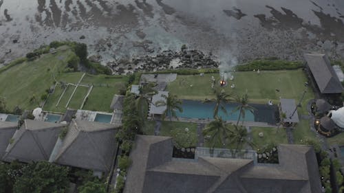 Drone View Of A Hotel On An Island Beach Resort