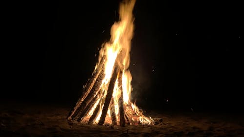 A Blazing Bonfire At Night