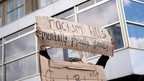 Woman Holding a Protest Cardboard on the Street