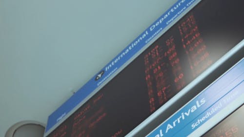 Low Angle View Of Flight Schedules On A Board
