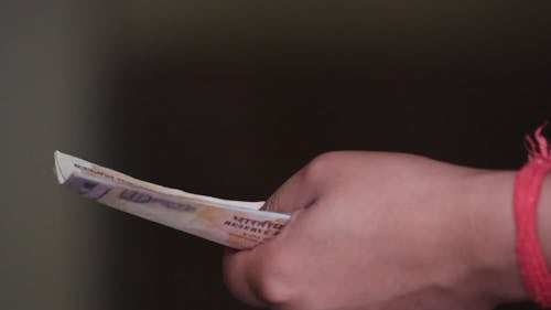 Female Person Counting Money On Hand