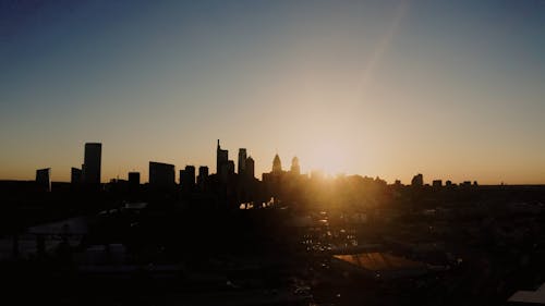 Drone Footage of a Silhouette City