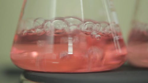 Close-Up Video Of Boiling Liquid On A Flask 