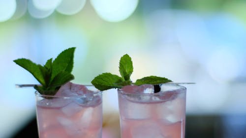 Shallow Focus of Two Iced Juice in Drinking Glass