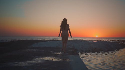 Silhouette Of A Woman Looking At The Sunset