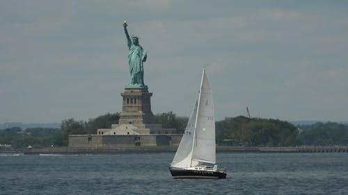 A Boat Sailing in the Upper New York Bay