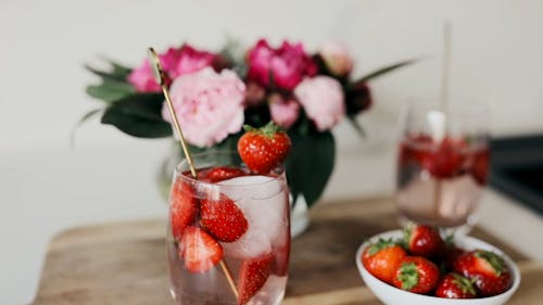 Fresh Strawberries and Beverages