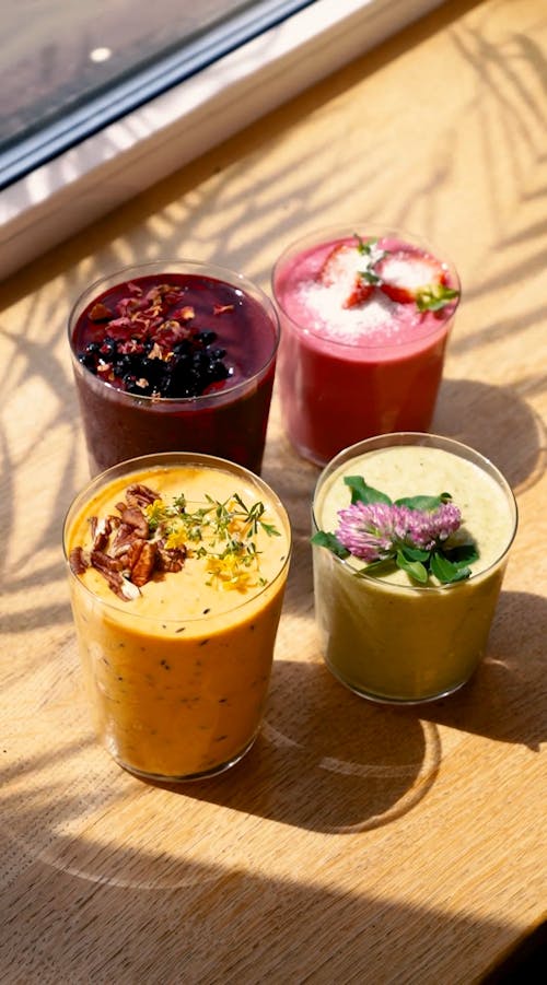 Close-Up Video Of Smoothies On Glasses