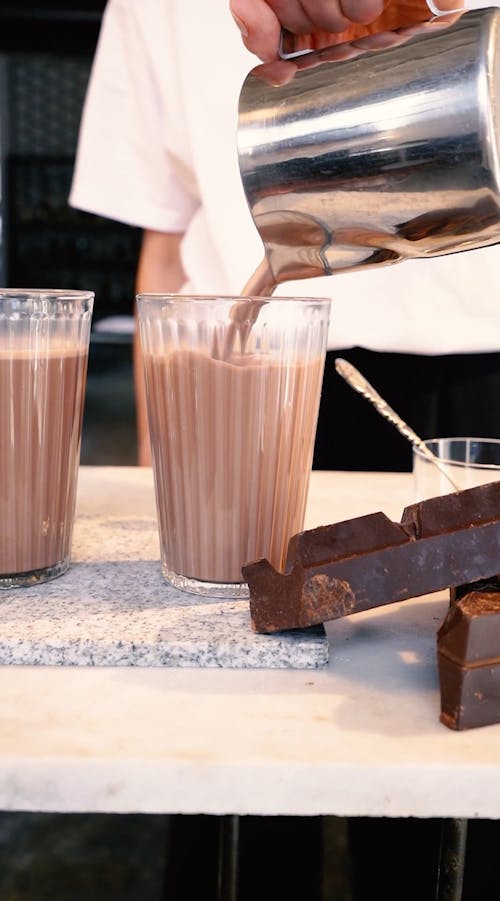 Video Of Person Putting Cocoa Garnish On Top Of Chocolate Drink