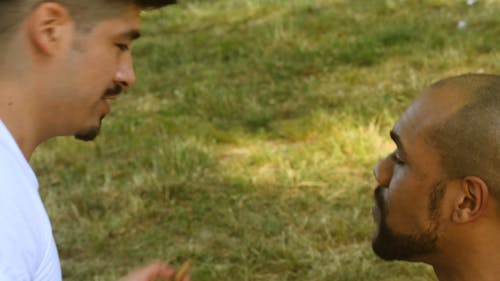 Handsome Gay Men Couple Sharing Food 