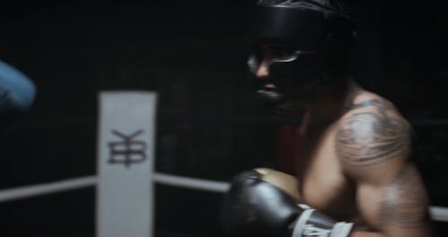 Two Men Sparring In The Boxing Ring 