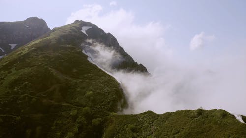 Drone Footage Of Mountain On A Foggy Day