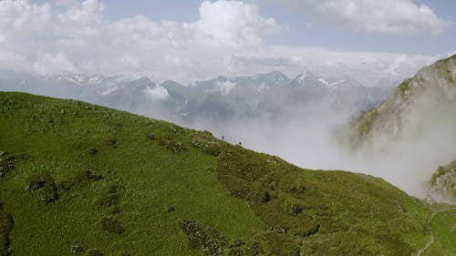 Drone Footage Of Mountain On A Foggy Day