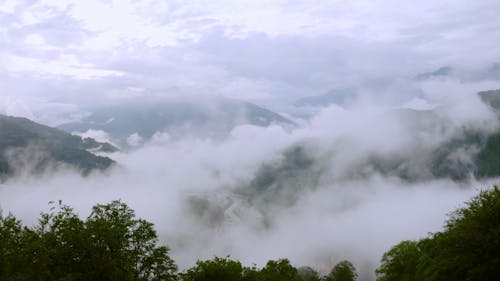 Thick Fogs Covering The Mountain Valley