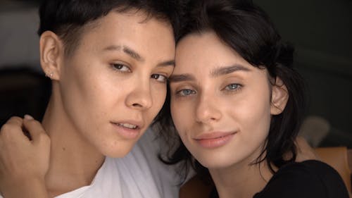 Close-Up Video Of Women Leaning On Each Other's Face