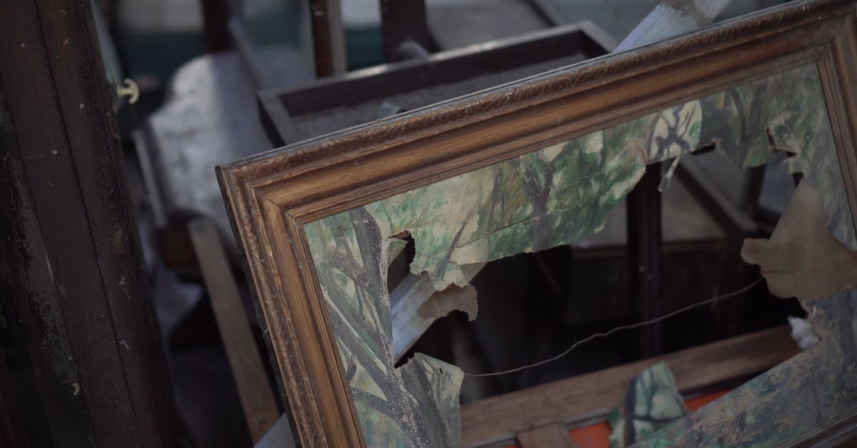 Broken Picture Frame And Old Furnitures In A Room Free Stock Video ...