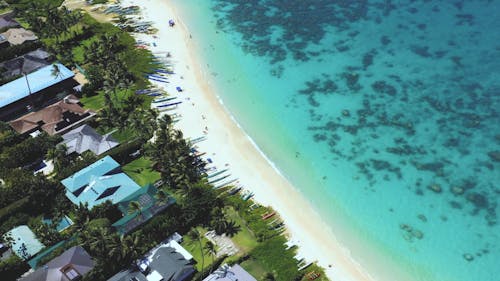 Drone Footage Of A Beach White Sand Shoreline 