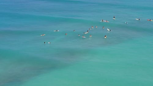 Aerial View of People Surfing in Open Sea