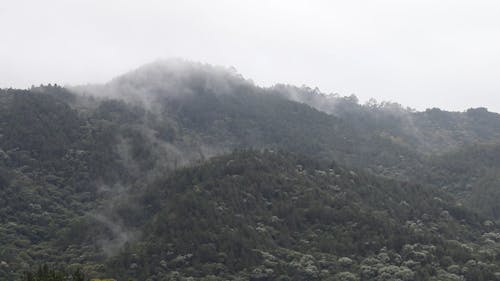 Drone Footage Of Thick Fog Creeping In The Mountain Side