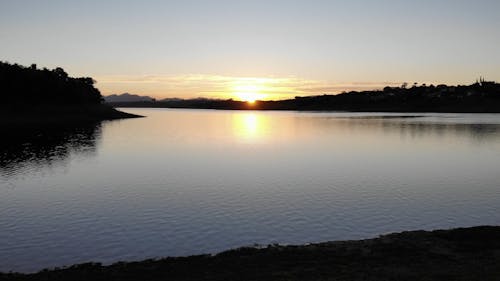 Drone Footage of Peaceful Lake During Golden Hour