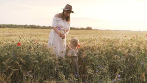 Video Of Mother And Daughter Bonding On Flower Field