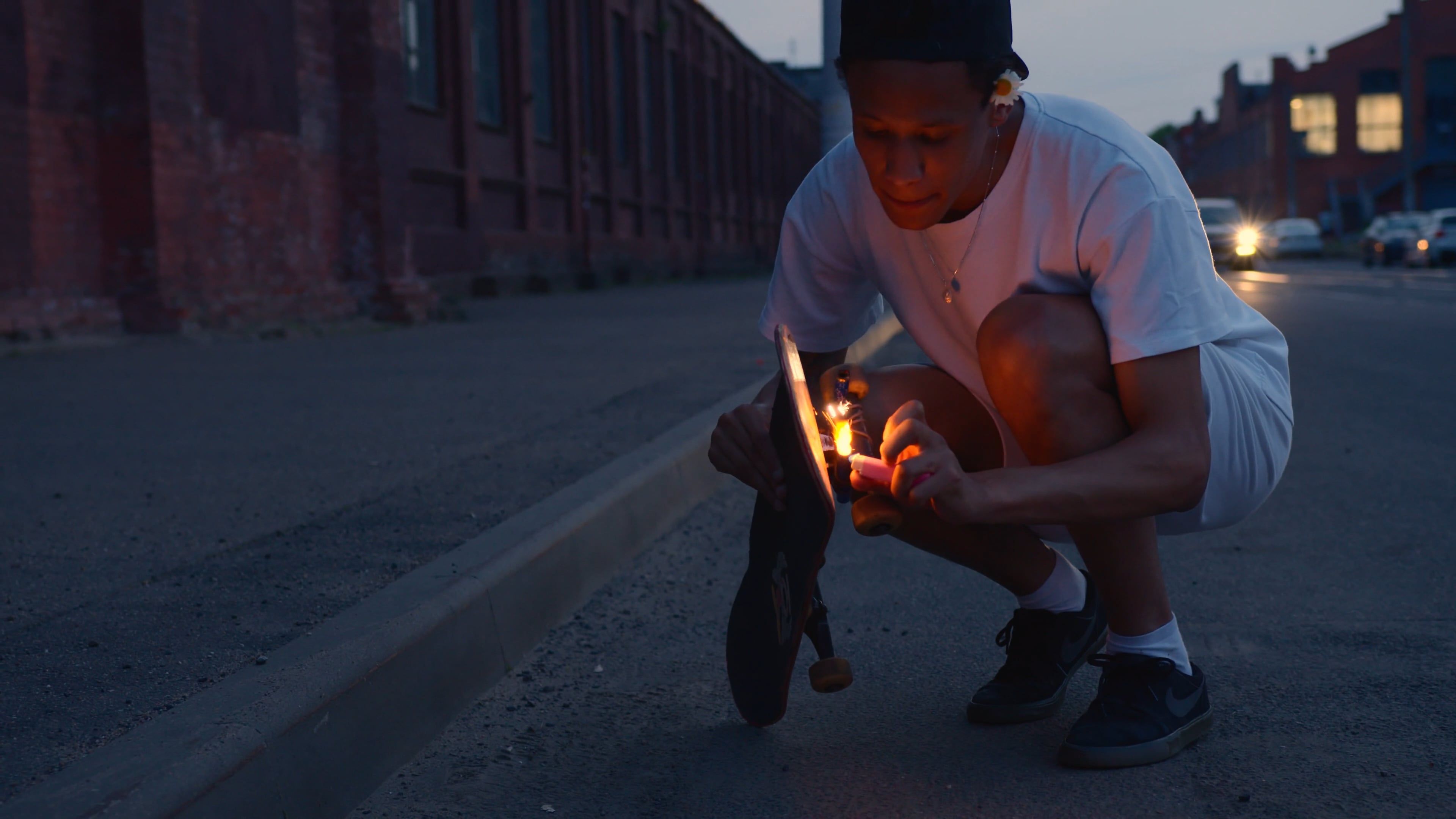 Young Man Ridding a Skateboard with Firework on the Street Free Stock ...