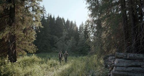 Two Men Walking in the Forest
