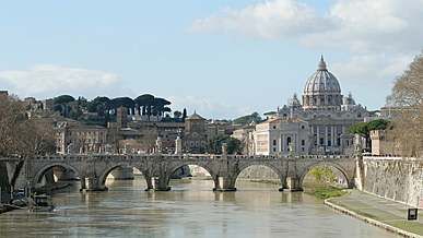 people walking at the bridge outside the saint peter s basilica