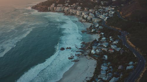 Drone Footage of Coastal Landscape During Sunset