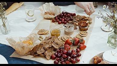 a table with food and drinks on it