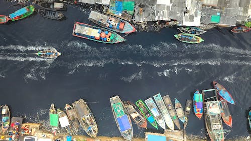 Top View of a Boat Crossing the River