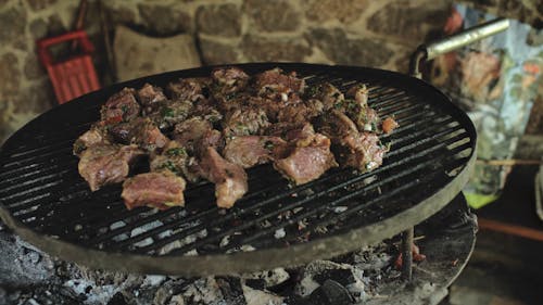 Grilling a Meat on a Charcoal Grill