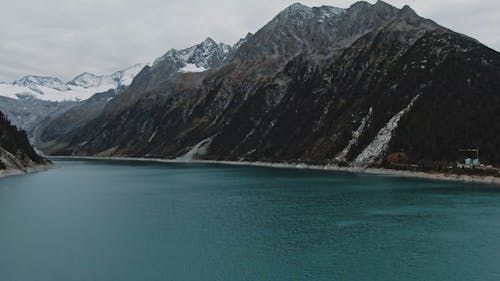 Drone Footage of a Snowy Mountains