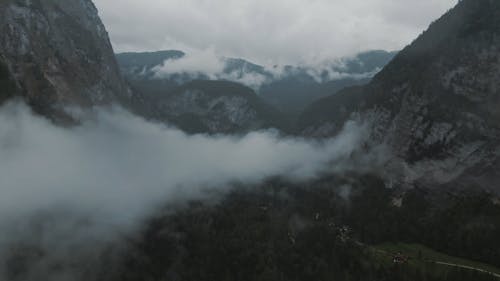 Drone Footage of a Foggy Mountain
