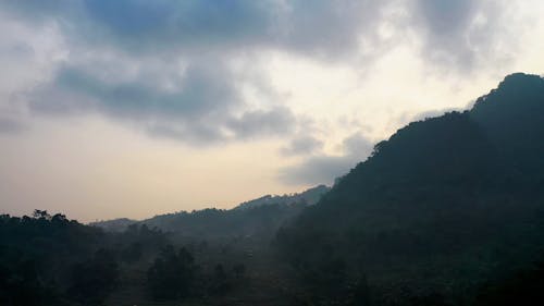 Drone Footage of a Foggy Mountain