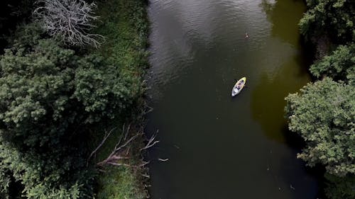 An Aerial Footage of a Person Kayaking