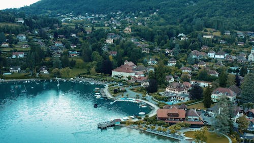 Aerial View Of Houses Near A Lake