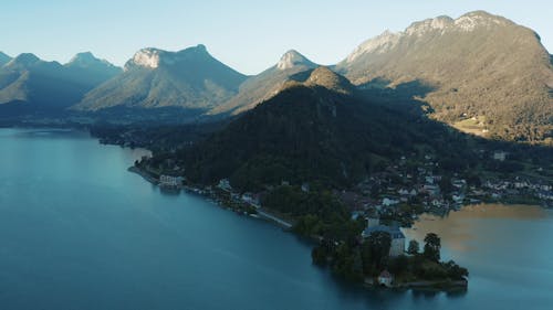 Aerial View Of Mountains Near A Lake