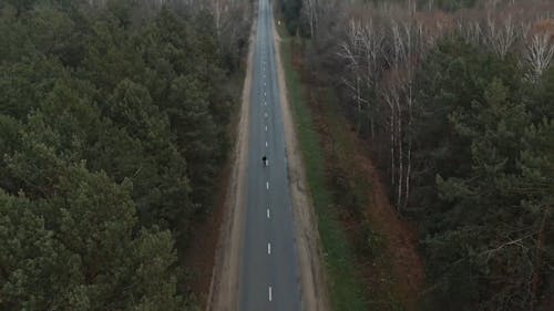 Drone Footage of a Person Riding a Bicycle in Road