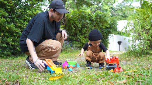 Father and Son Playing Outdoors