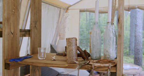 Wooden Shelf in the Tent