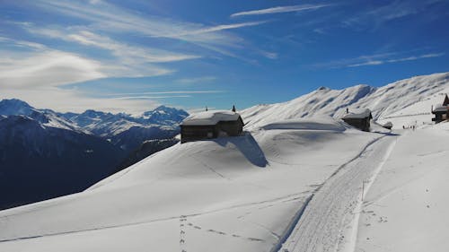 Drone Footage of a Snowy Mountain