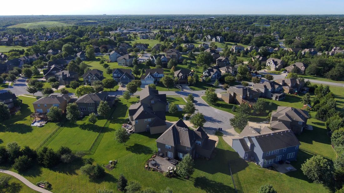 Aerial view of a residential neighborhood