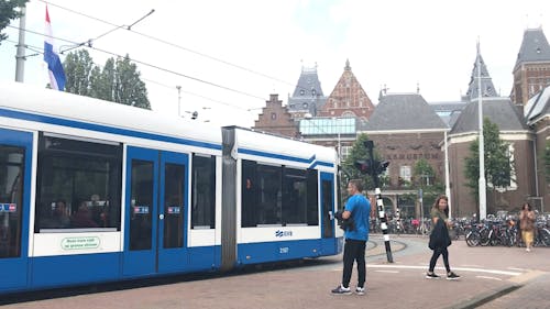 Tram Traveling Through the City